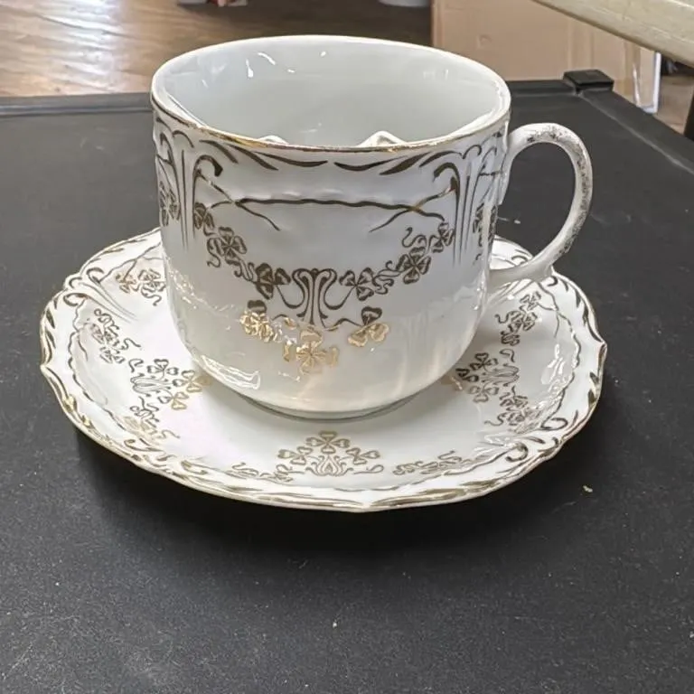 Antique Porcelain Coffee Cup and Saucer Set with G