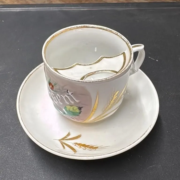 Victorian Mustache Cup and Saucer Set