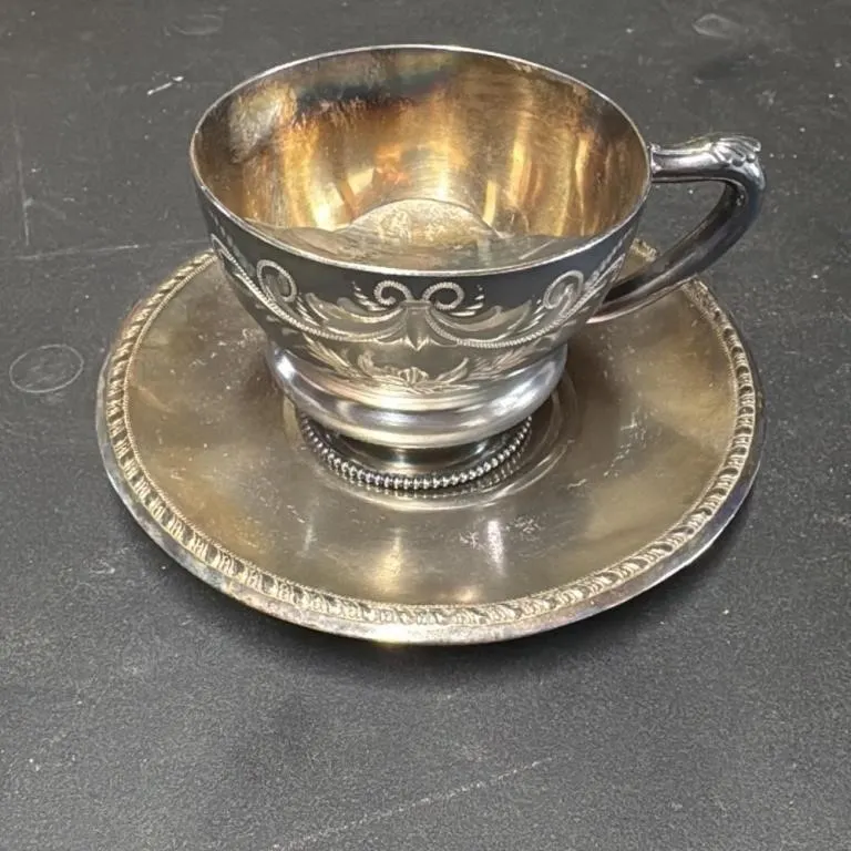 Vintage Silver Plate Tea Cup and Saucer Set - 1995