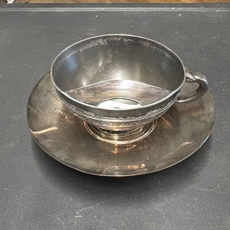 Antique Sterling Silver Plated Cup and Saucer Set