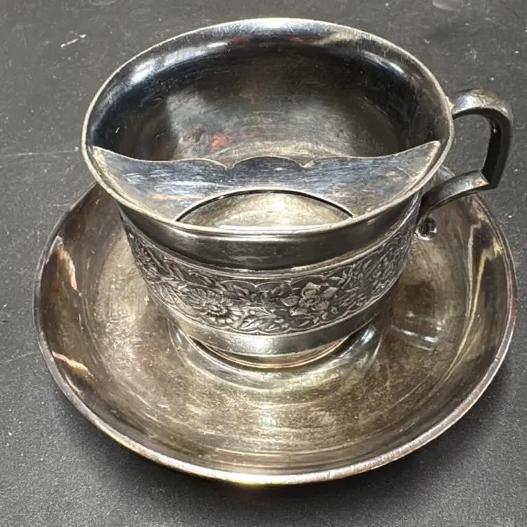 James W. Tufts Boston Silver Plated Mustache Cup &