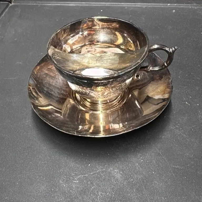 Pairpoint Mfg Co Quadruple Plate Cup and Saucer Se