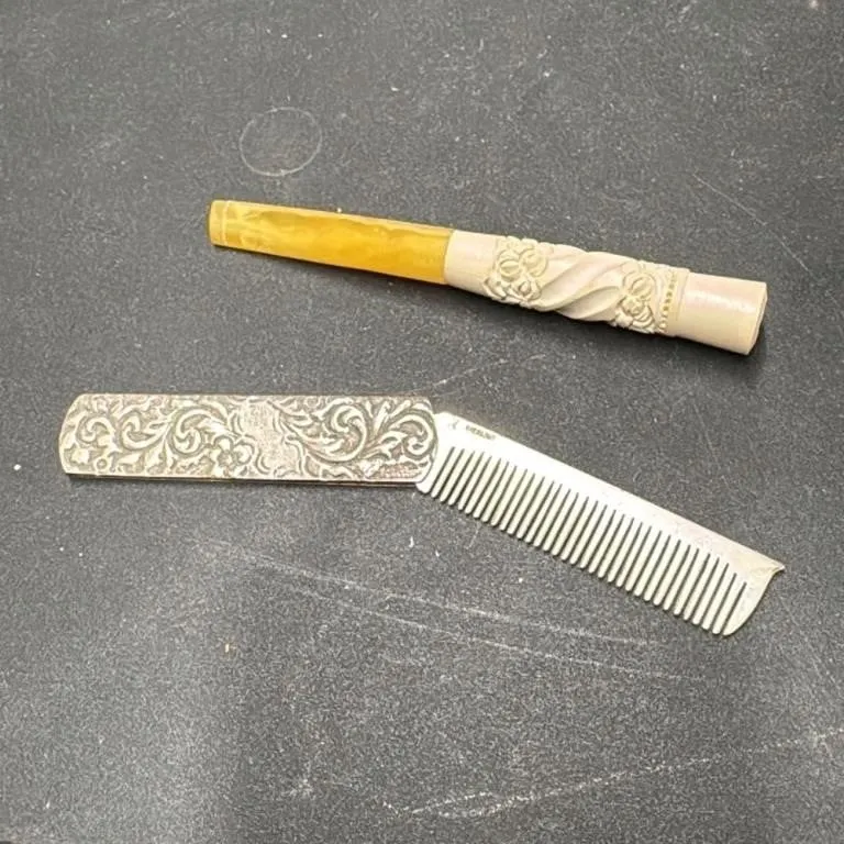 Vintage Sterling Silver Folding Mustache Comb with