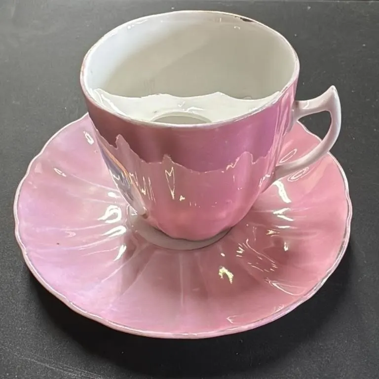 Vintage Pink Teacup and Saucer Christchurch Scene