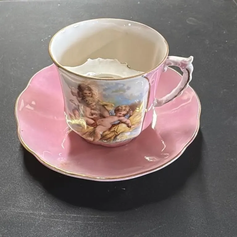 Vintage Pink Cherub Teacup and Saucer Set