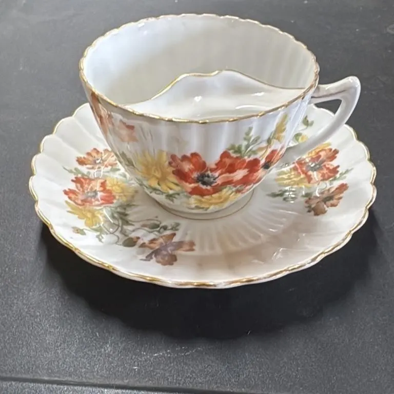 Vintage Mustache Guard Teacup and Saucer Floral De