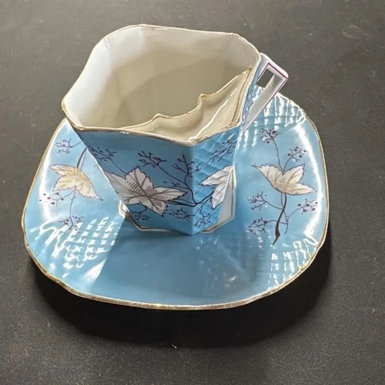 Vintage Blue Floral Teacup and Saucer Set
