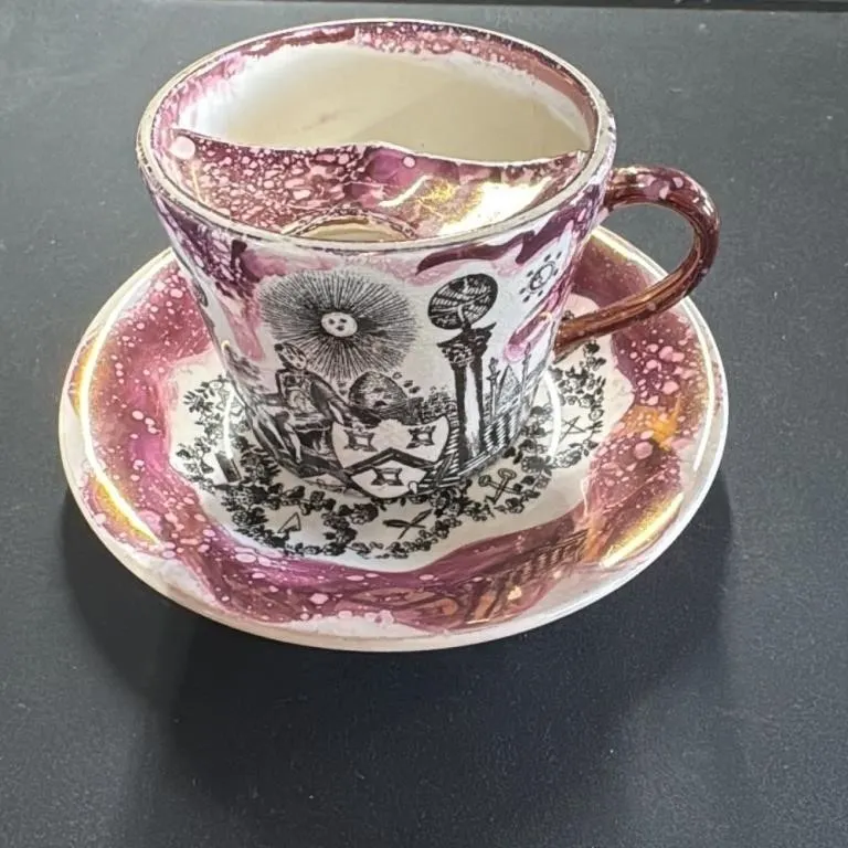 Antique Masonic "Whiskey" Cup and Saucer Set