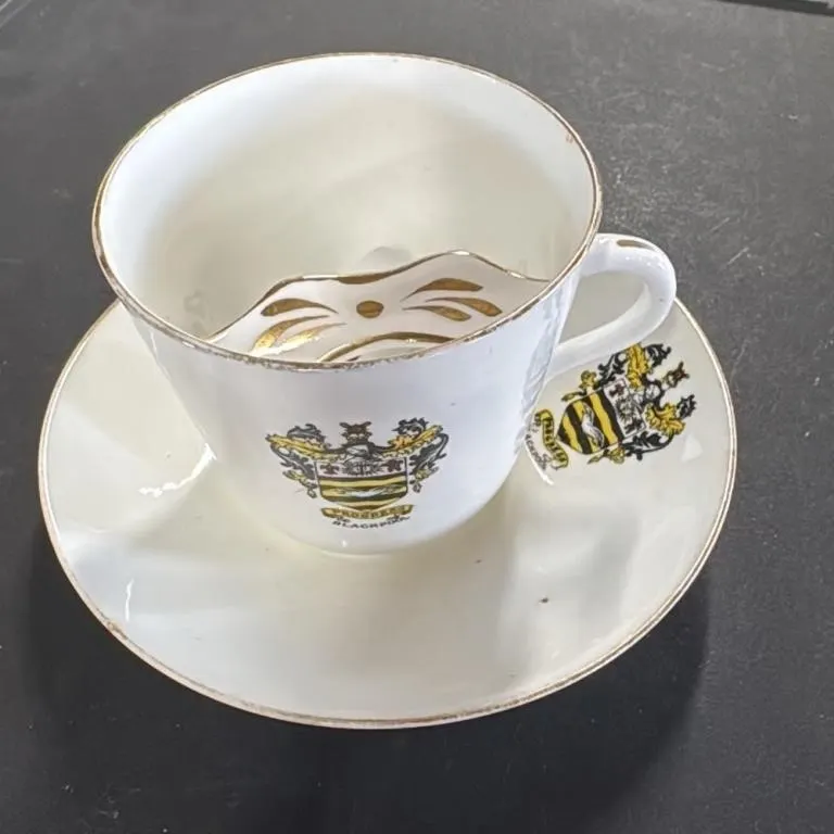 Vintage Mustache Cup and Saucer with Blackpool Cre