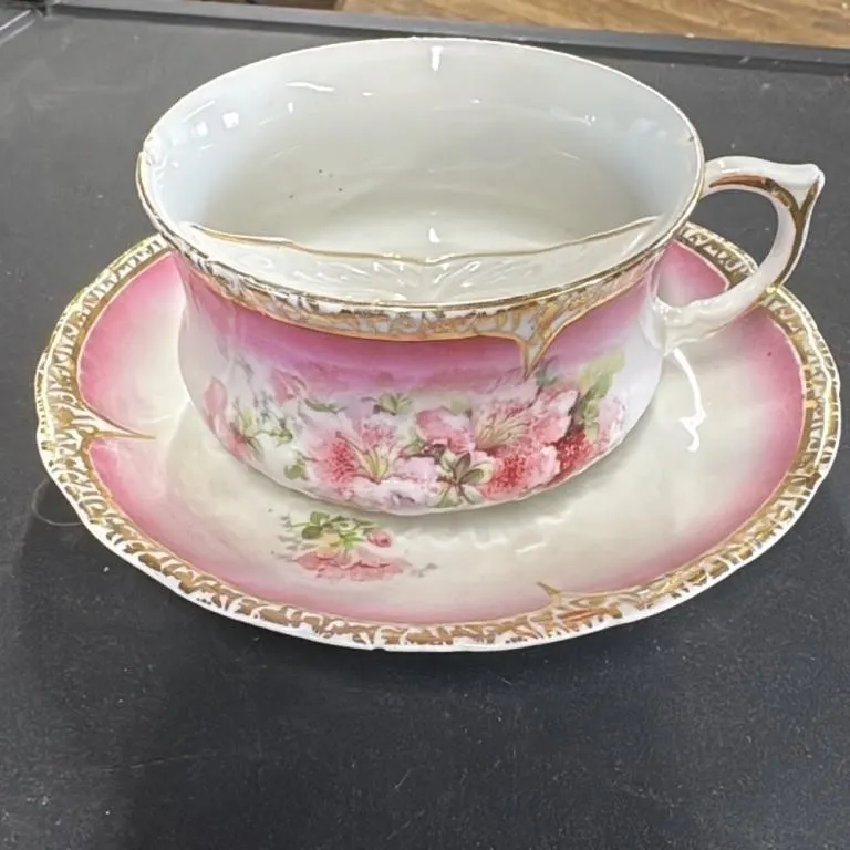 Vintage Pink Floral Shaving Scuttle Cup and Saucer