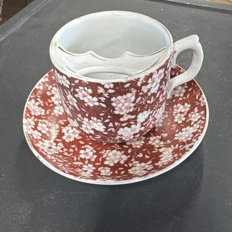 Antique Japanese Porcelain Mustache Cup and Saucer