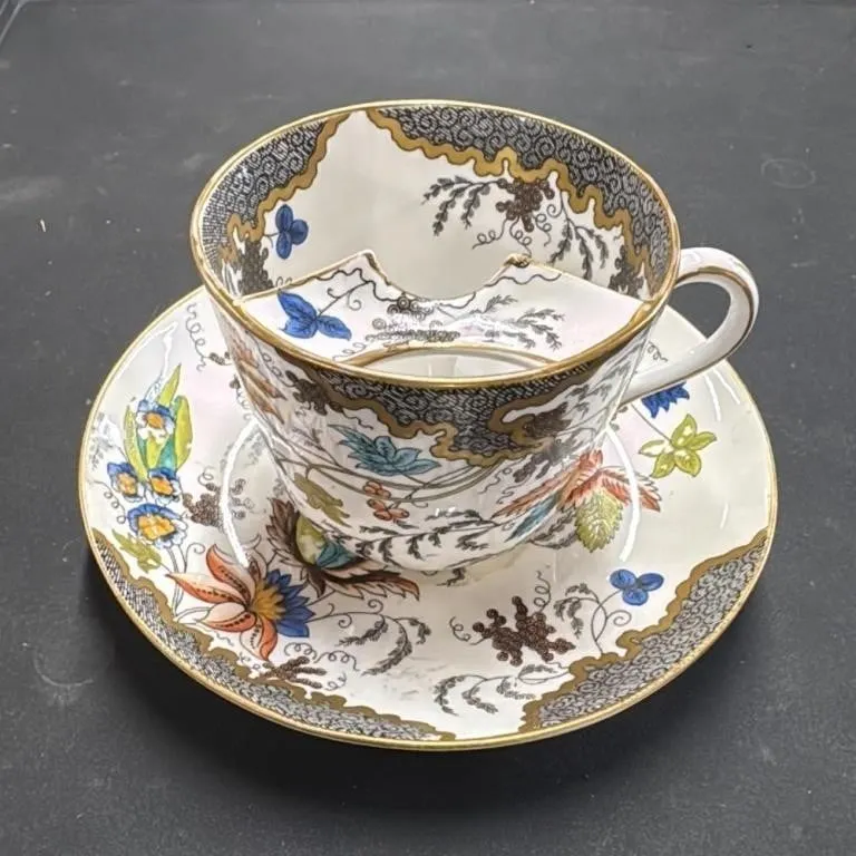 Antique Porcelain Teacup and Saucer Set with Flora