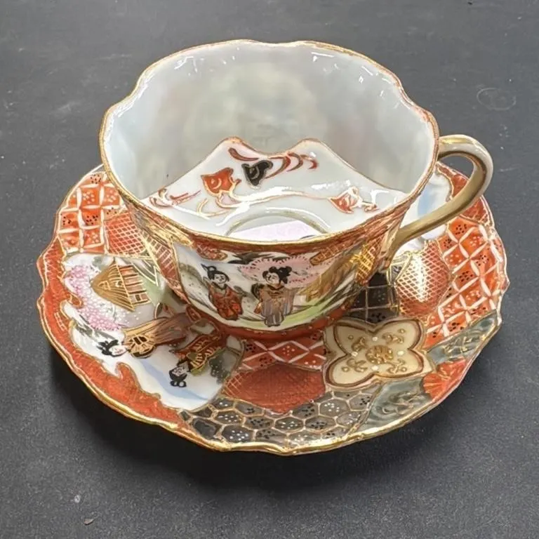 Vintage Japanese Teacup and Saucer Set with Mount