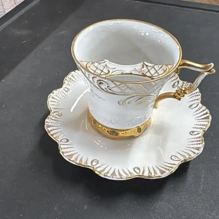 Antique Porcelain Coffee Cup and Saucer Set with G