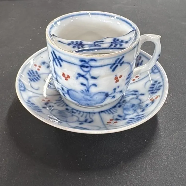 Antique Blue and White Porcelain Mustache Cup and
