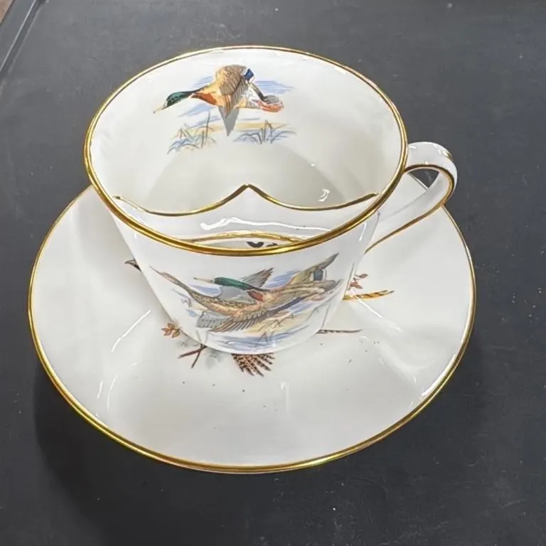 Vintage Porcelain Teacup and Saucer Set with Duck