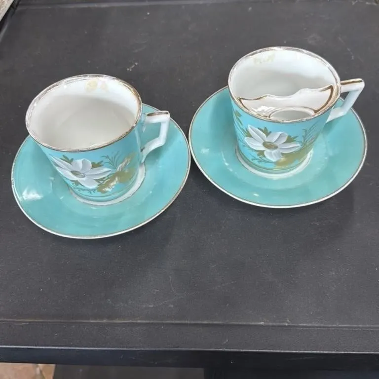 Vintage Turquoise Floral Demitasse Cup and Saucer