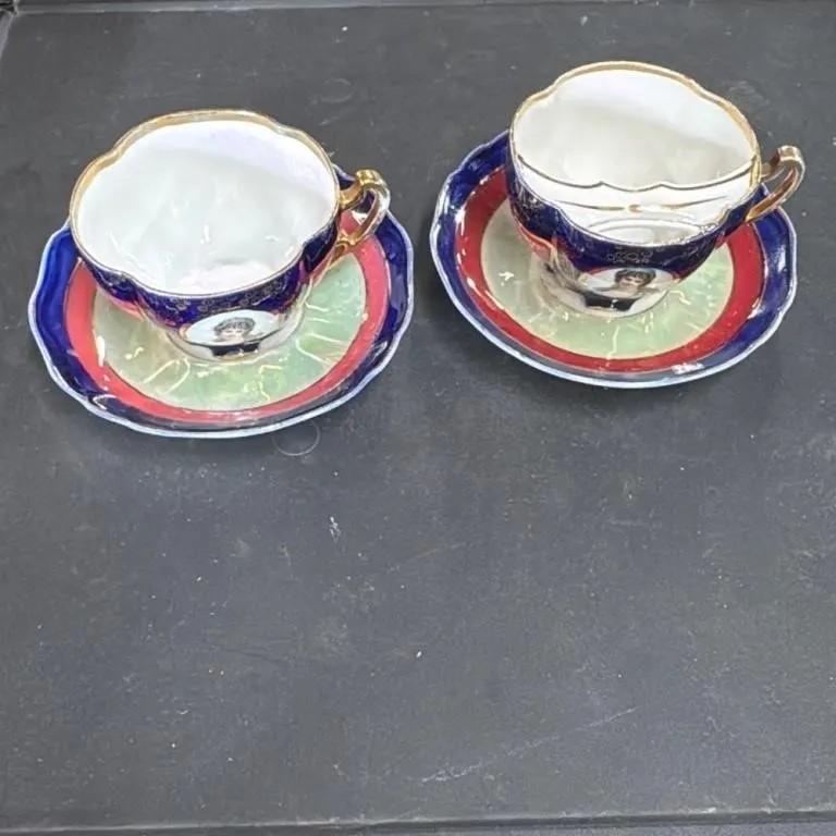 Vintage Porcelain Teacup and Saucer Set with Portr