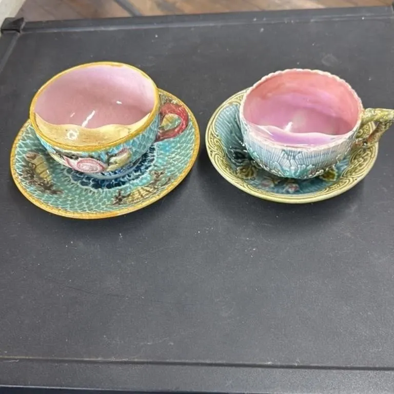 Vintage Majolica Style Teacup and Saucer Set