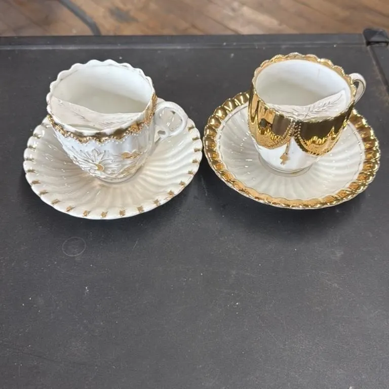 Vintage Porcelain Demitasse Cups and Saucers Set