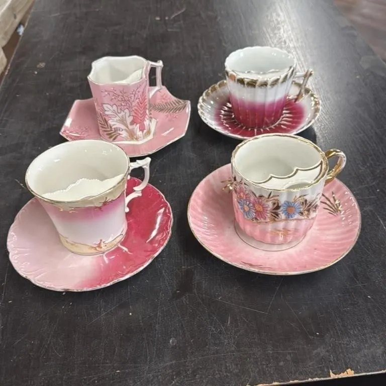 Vintage Pink Porcelain Teacup and Saucer Set - Set