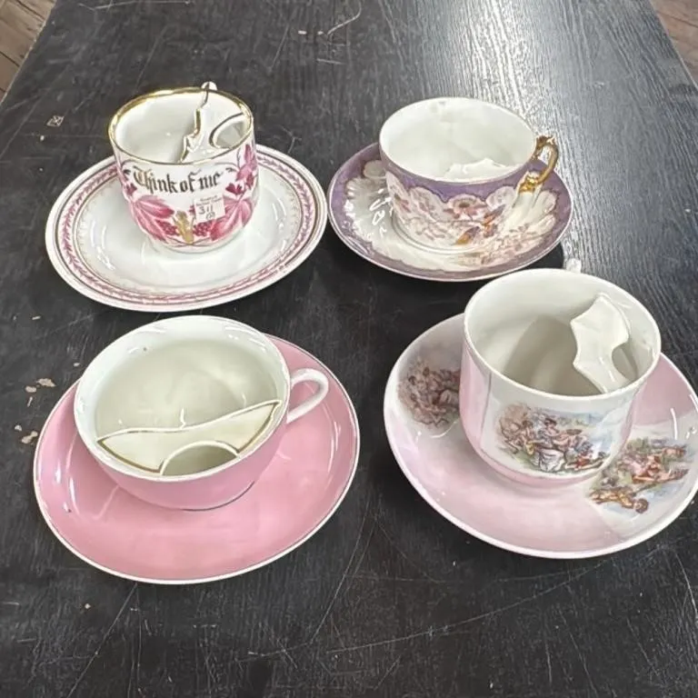 Antique Mustache Guard Teacup and Saucer Set