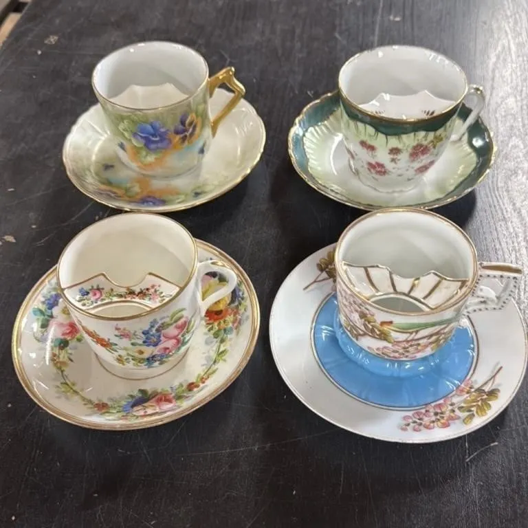 Antique Mustache Cups and Saucers Set of 4