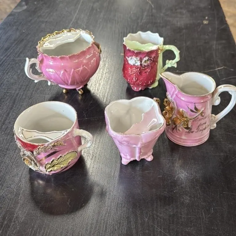 Antique Pink Porcelain Dessert Set with Cherries a