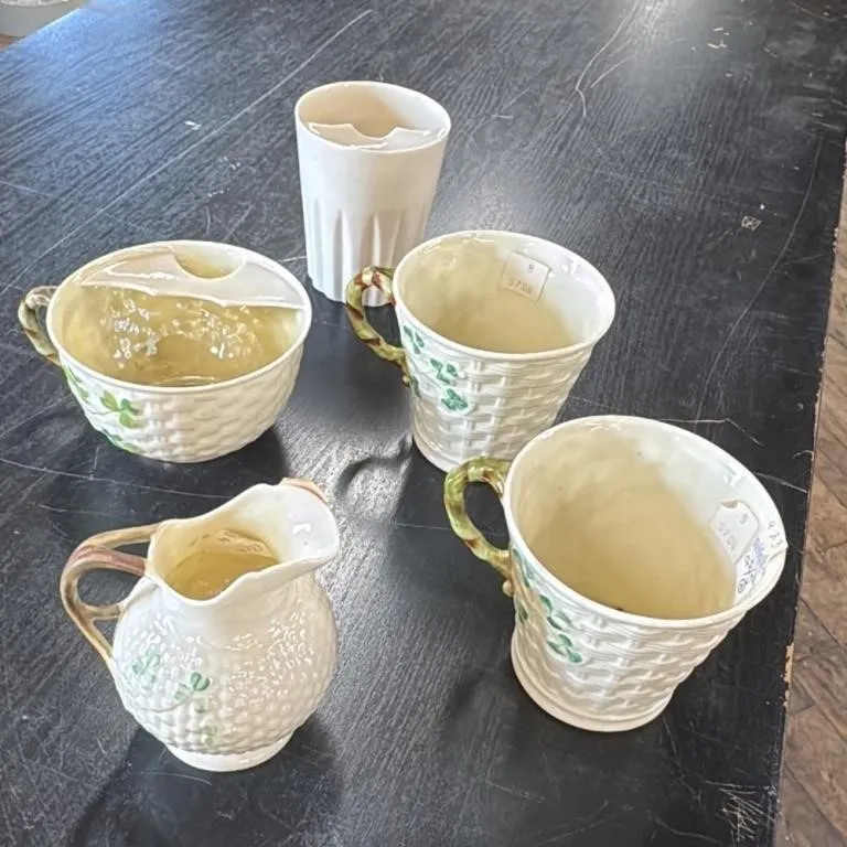 Vintage Irish Belleek Porcelain Shaving Mug and Cr