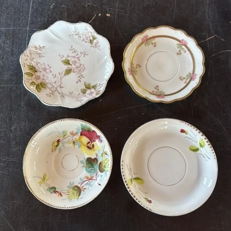 Set of 4 Vintage Floral Saucers