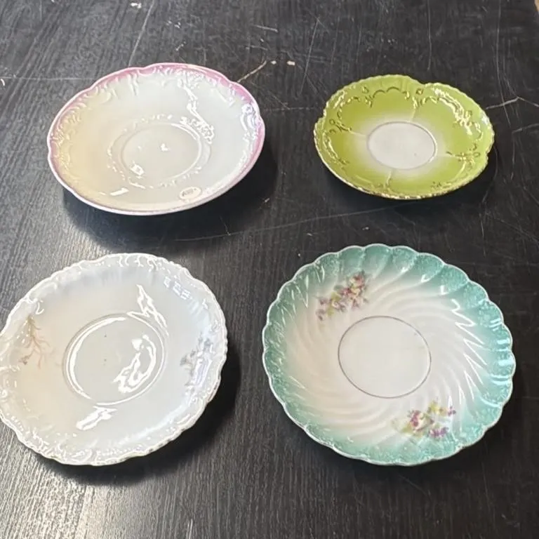 Set of 4 Vintage Saucers with Scalloped Edges and