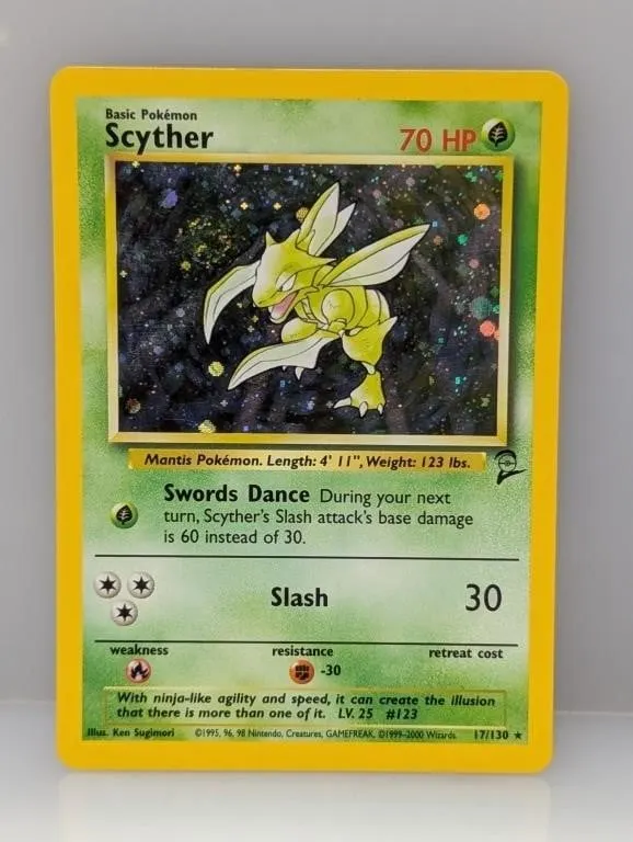 2000 Pokemon Base Set 2 Scyther Holo #17 Corner