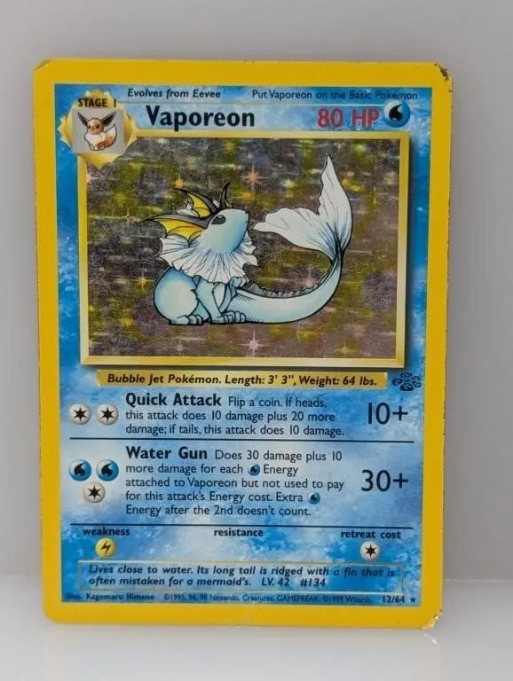 1999 Pokemon Jungle Vaporeon Holo #12 Damage