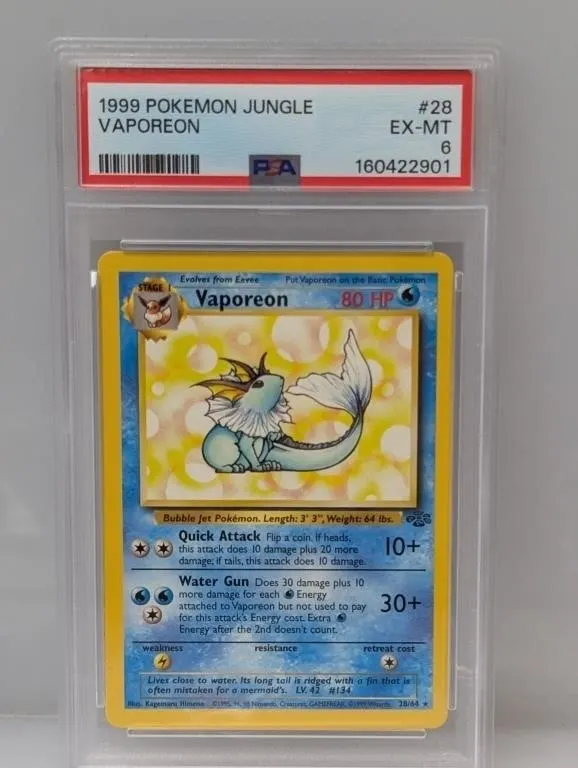 1999 Pokemon Jungle Vaporeon #28 PSA 6