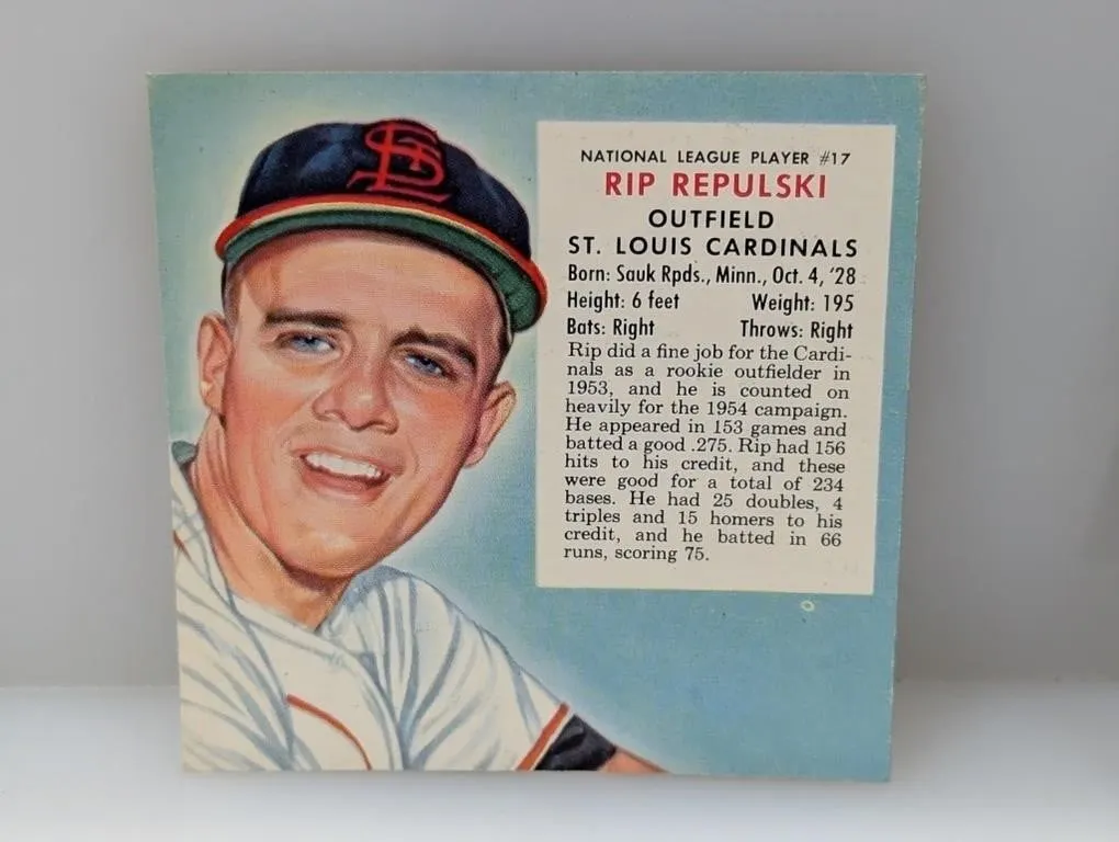 1954 red man tobacco Baseball RIP REPULSKI Creases