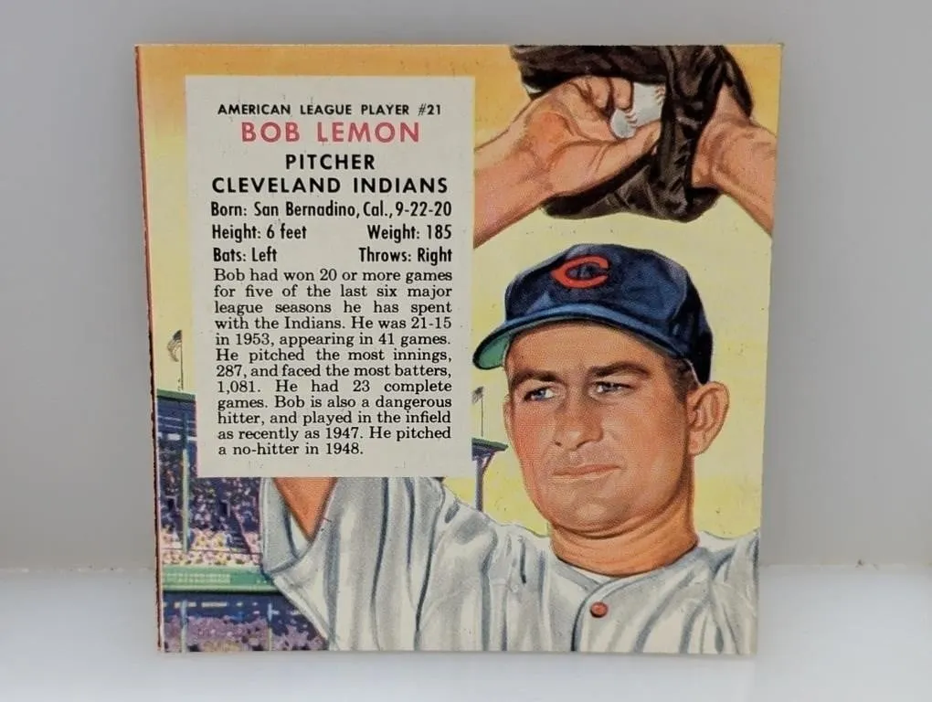 1954 red man tobacco Baseball BOB LEMON HOF S