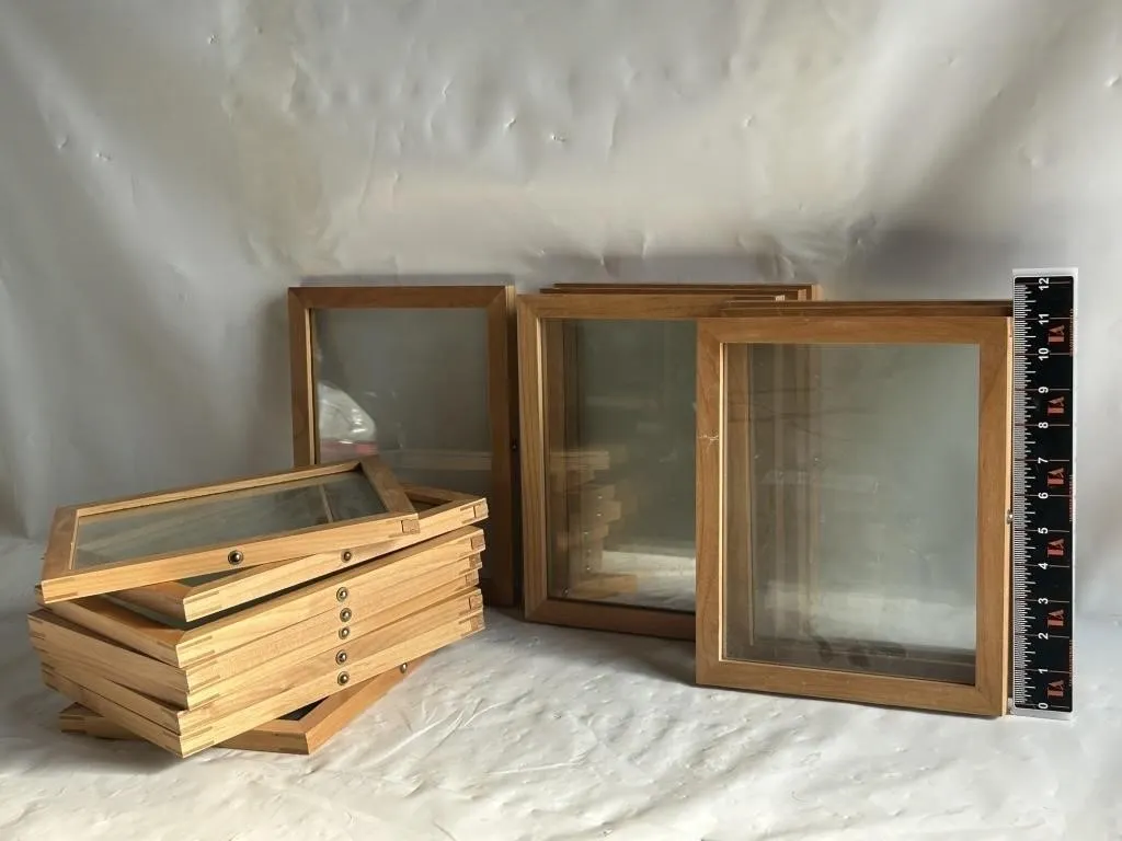 Wooden Framed Glass Display Cases, Set