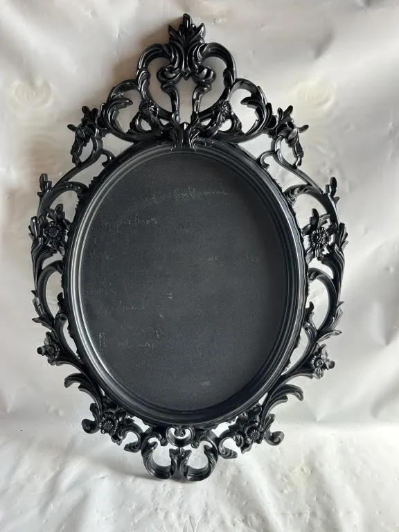 Ornate Black Baroque-Style Oval Wall Mirror