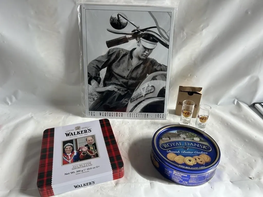 Elvis Sign, Hard Rock Glasses & Tins Lot