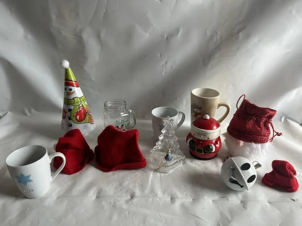 Christmas Mugs, Ornaments, Santa Hats & Decor