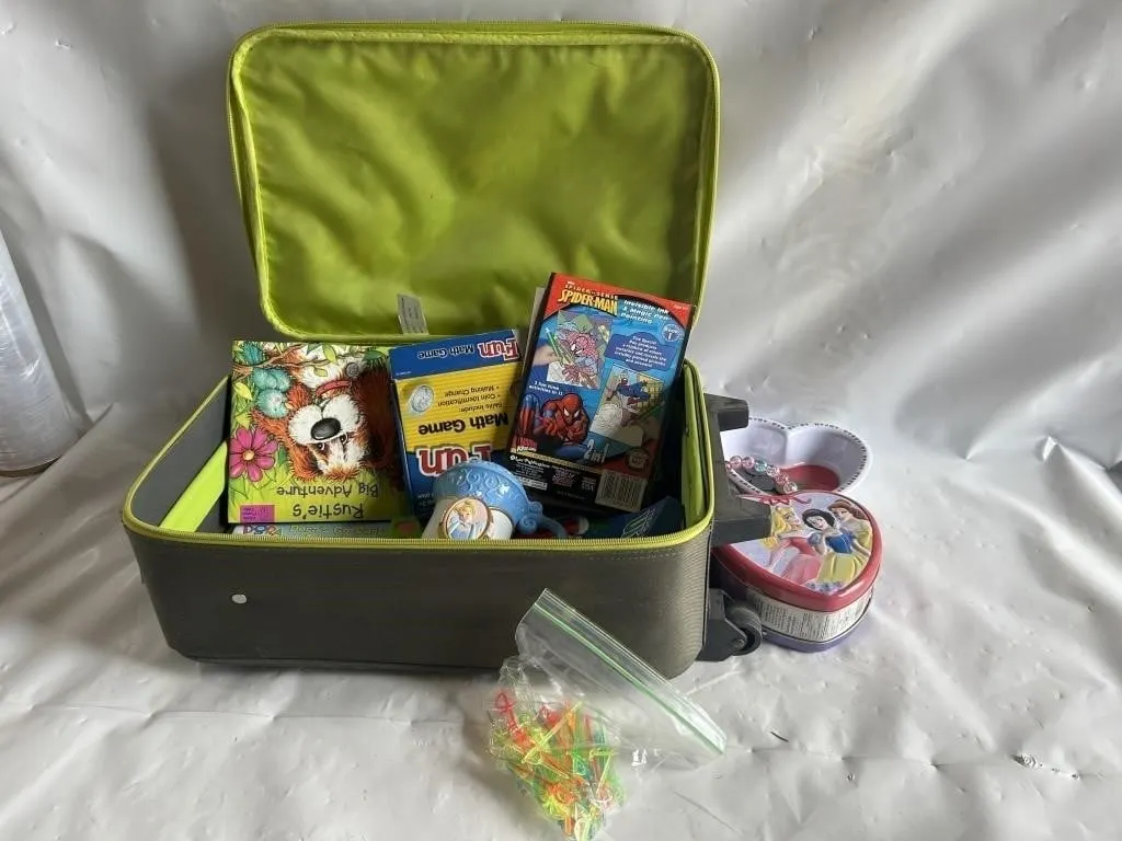 Kids Rolling Suitcase with Books, Games & Toys