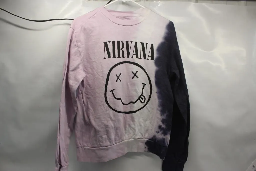 Nirvana Tie-Dye Smiley Crewneck Sweatshirt, XS