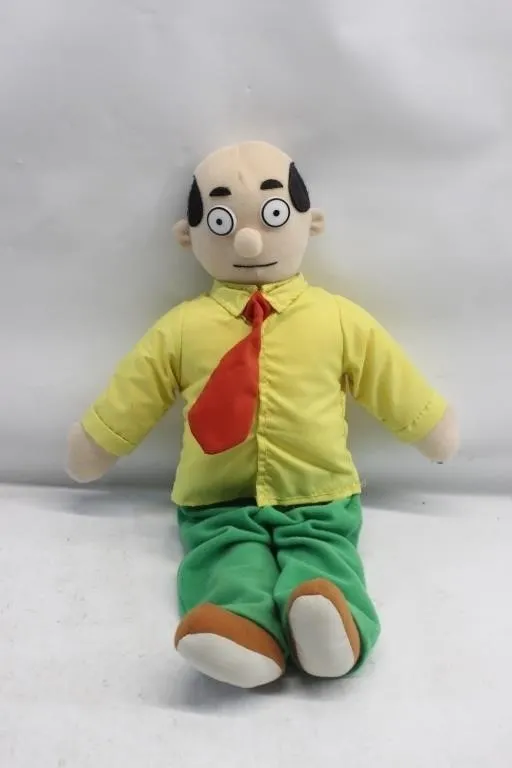 Plush Bald Man Doll in Yellow Shirt & Red Tie
