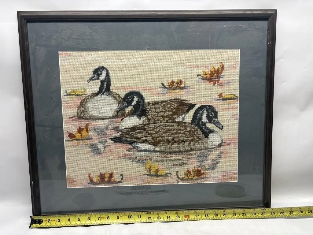 Framed Needlepoint of Three Canada Geese