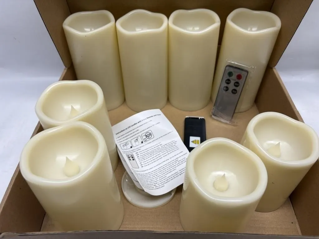 Set of 8 Flameless LED Pillar Candles w/ Remote