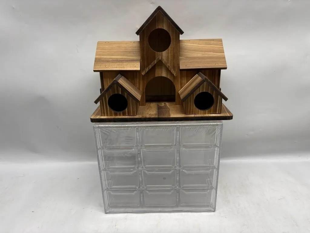 Wooden Multi-House Birdhouse with Clear Storage