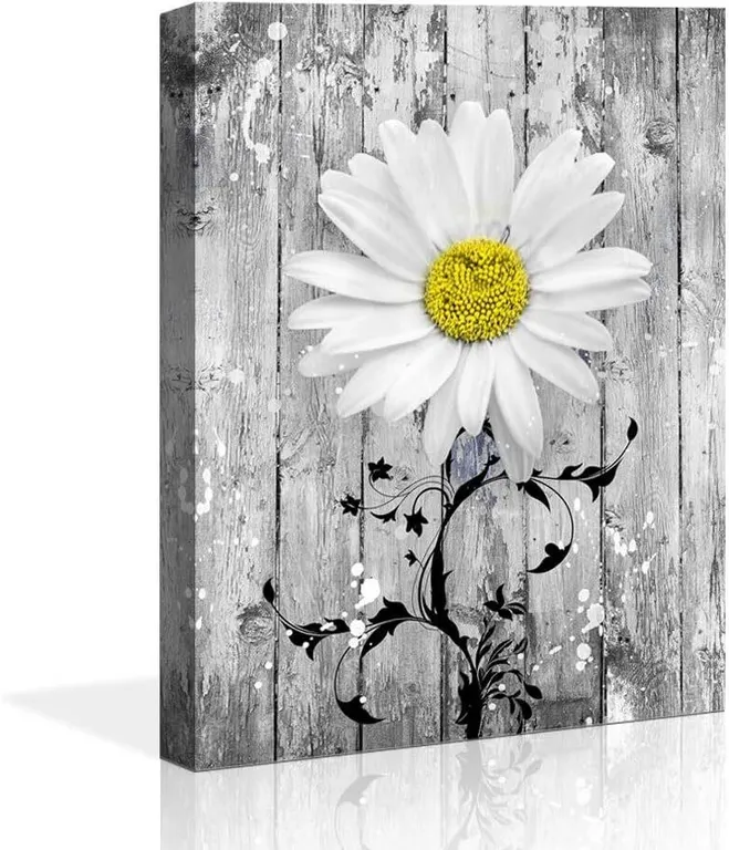 New $50 (16x24") Yellow Gray Daisy Wall Art Canvas