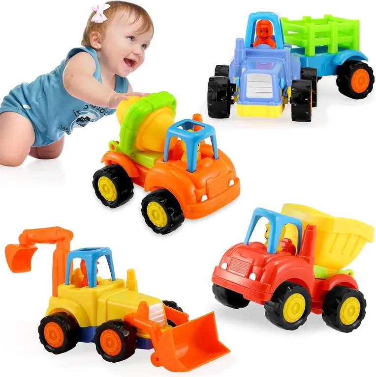 NEW (4PCS) Truck Toys for Toddlers, Push and Go...
