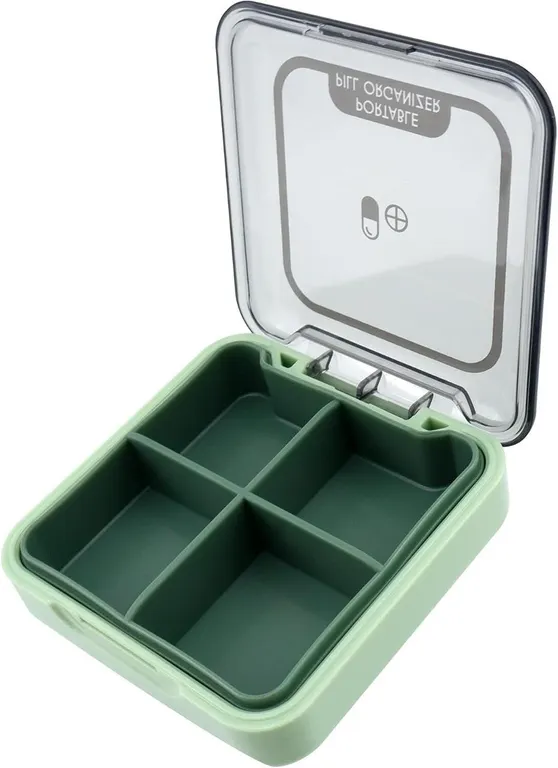 New Small Pill Box, 4-Compartment Travel Organizer