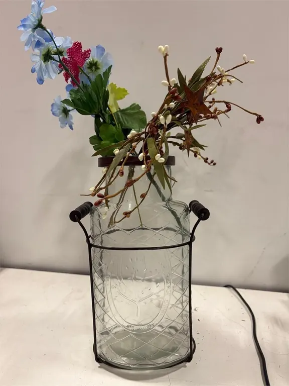 Glass Flower Pitcher With Stand